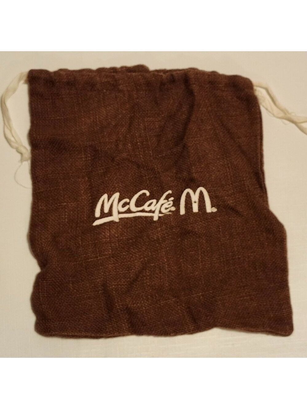RARE McDonald's McCafe Burlap Coffee Sack Draw String Bag Top